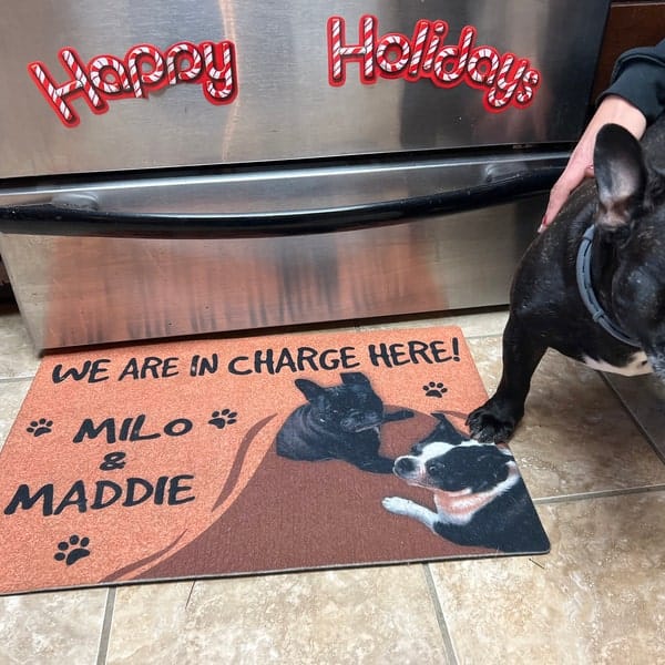 Personalized Dog Photo Doormat - No Need To Knock We Know You're Here photo review