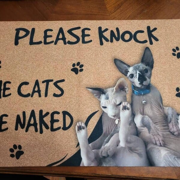 Personalized Sphynx Cat Doormat - Please Knock The Cat is Naked photo review