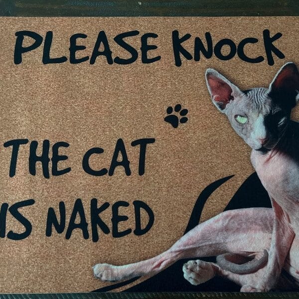 Personalized Sphynx Cat Doormat - Please Knock The Cat is Naked photo review