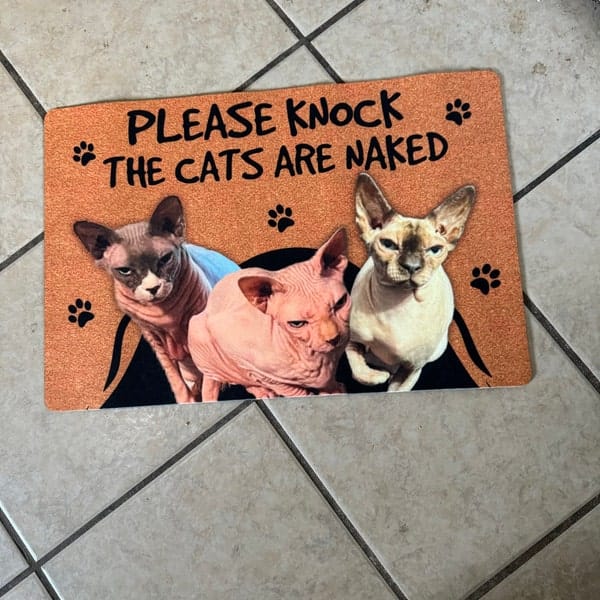 Personalized Sphynx Cat Doormat - Please Knock The Cat is Naked photo review