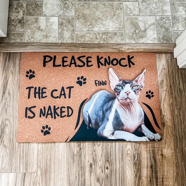 Personalized Sphynx Cat Doormat - Please Knock The Cat is Naked photo review