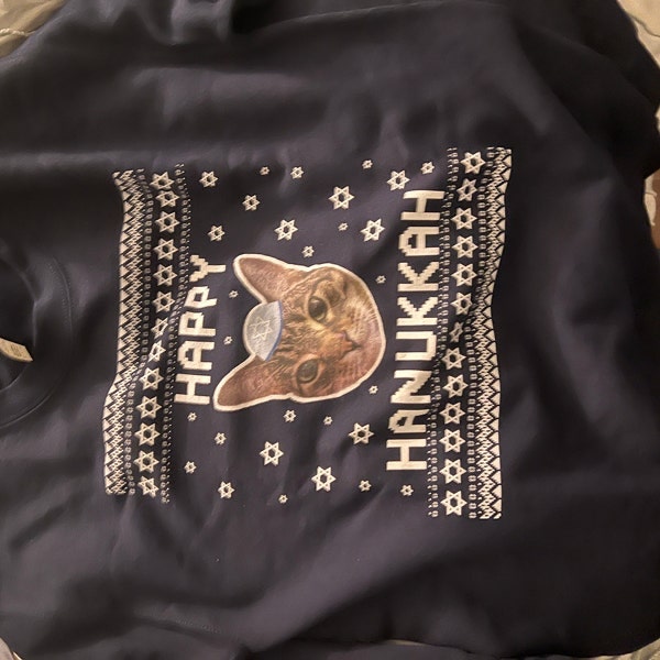 Happy Hanucat - Cat Photo Ugly Hanukkah Sweater photo review