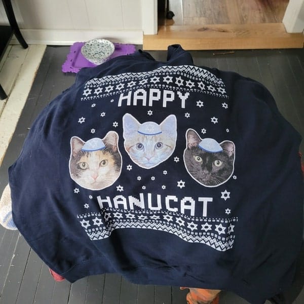 Happy Hanucat - Cat Photo Ugly Hanukkah Sweater photo review