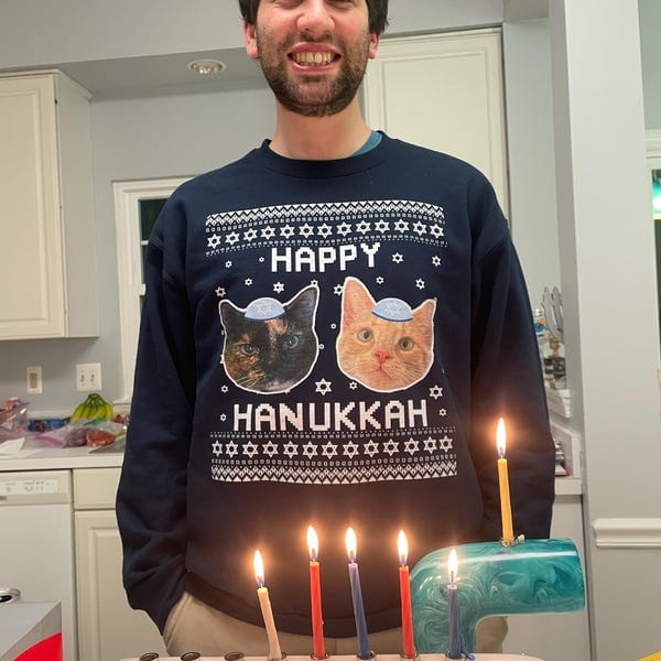 Happy Hanucat - Cat Photo Ugly Hanukkah Sweater photo review