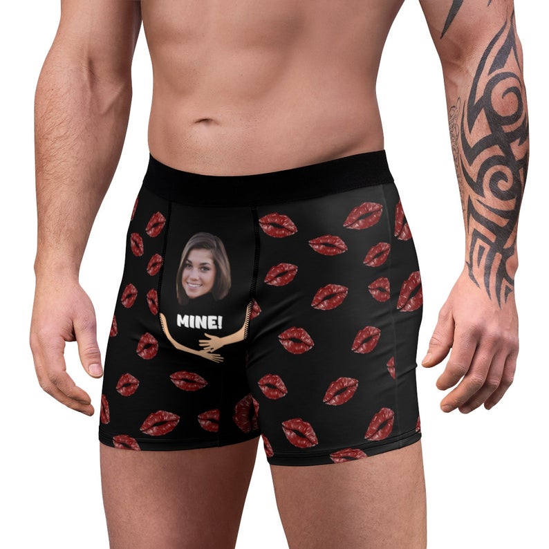 Custom Face Boxer Briefs for Men, Peronalized Photo Red Lip