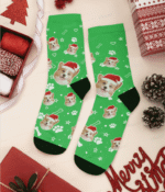 Green Socks Custom Dog Face Christmas Socks - Personalized Dog Socks