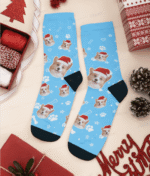 Blue Socks Custom Dog Face Christmas Socks - Personalized Dog Socks