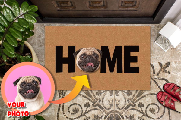 Custom Dog Face Photo HOME Welcome Doormat Housewarming Gift