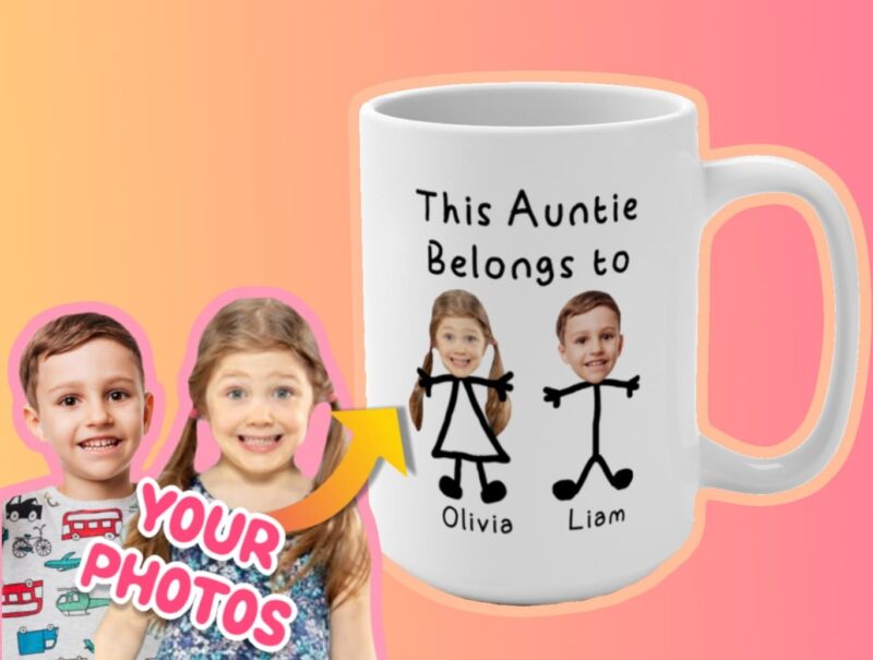 This-Auntie-Belongs-to-Custom-Kids-Photo-Mug-Gift-for-Aunts-Birthday-from-Niece-or-Nephew-Personalized-Coffee-Mug-for-Auntie 2 Personalized Aunt Coffee Mug Gift from Niece or Nephew