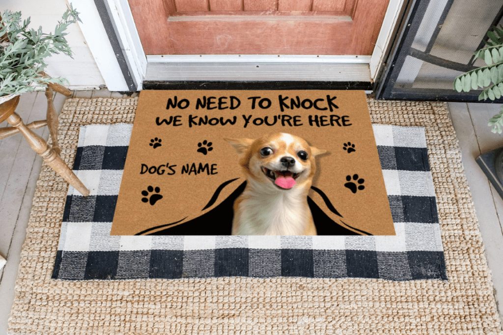 Personalized Dog Photo Doormat - No Need To Knock We Know You're Here