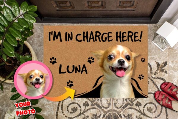 Personalized Dog Photo Doormat I'm in Charge Here