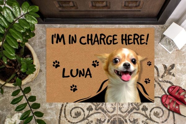 Personalized Dog Photo Doormat I'm in Charge Here