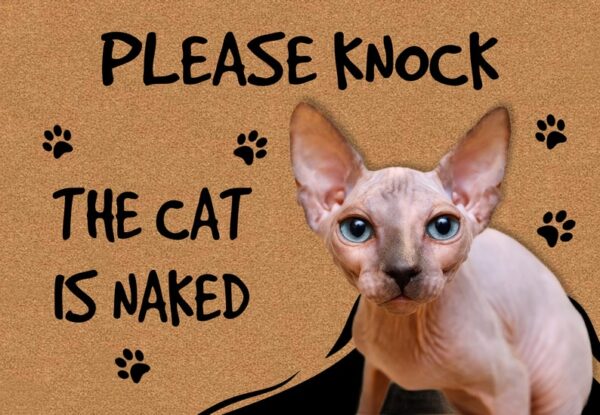Personalized Sphynx Hairless Cat Doormat Please Knock the cat is naked