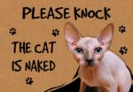 Personalized Sphynx Cat Doormat - Please Knock The Cat is Naked