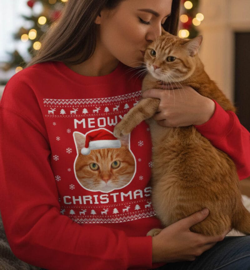 Cat Photo Ugly Christmas Sweater – Funny Holiday Gift Idea for Cat Lovers