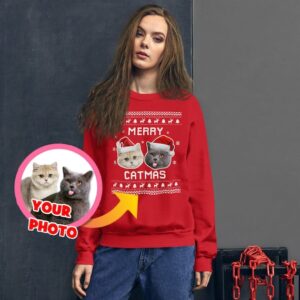 Personalized Cat Photo Ugly Christmas Sweater - Perfect Gift for Cat Lovers