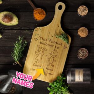 Custom Aunt Cutting Board with her Niece and Nephew names engraved