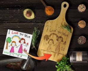 Personalized Engraved Kids Drawing Cutting Board Gift for Mom