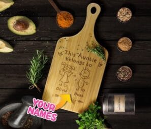 Custom Aunt Cutting Board with her Niece and Nephew names engraved
