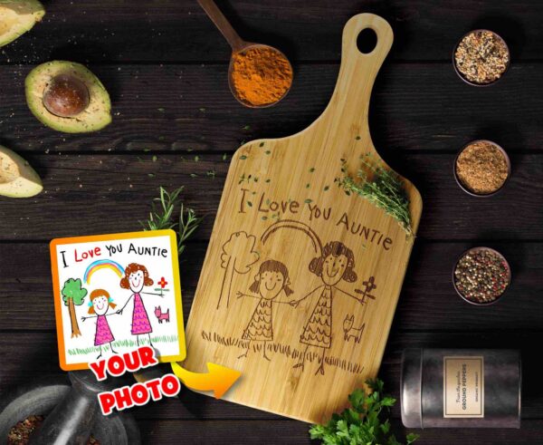Engraved Kids Drawing Cutting Board Gift for Aunt - A Custom Idea from Niece or Nephew