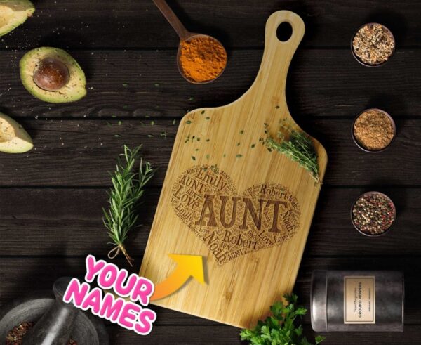 Custom Engraved Aunt Wort Art Heart Shaped Cutting Board Gift Idea for Aunt's Birthday
