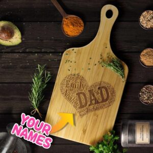 Custom Engraved Dad Wort Art Heart Shaped Cutting Board Gift Idea for Father's Day