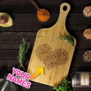 Custom Engraved Grandpa Wort Art Heart Shaped Cutting Board Gift Idea for Father's Day