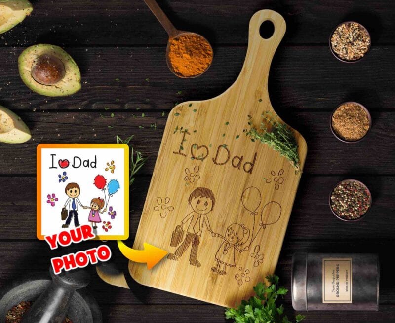 Engraved Kids Drawing Cutting Board Gift for Dads for Father's Day Engraved Kids Drawing Cutting Board Gift for Dads for Father's Day