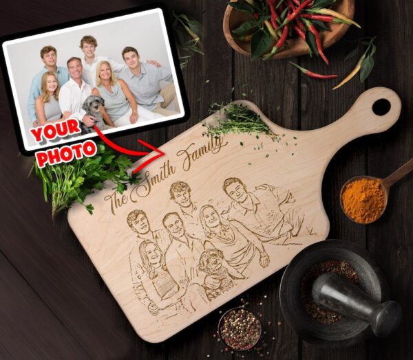 Engraved Family Picture on Wood Cutting Board, Housewarming or Realtor New Home Closing Gift