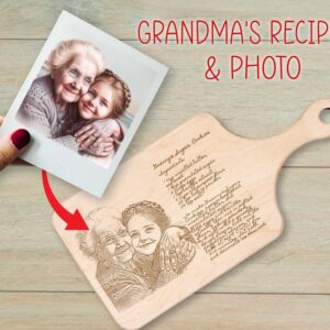 Grandma Photo and Recipe enrgaved on Cutting Board