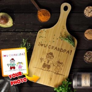 Engraved Kids Drawing Cutting Board Gift for Grandpa - A Custom Idea from Granddaughter or Grandson