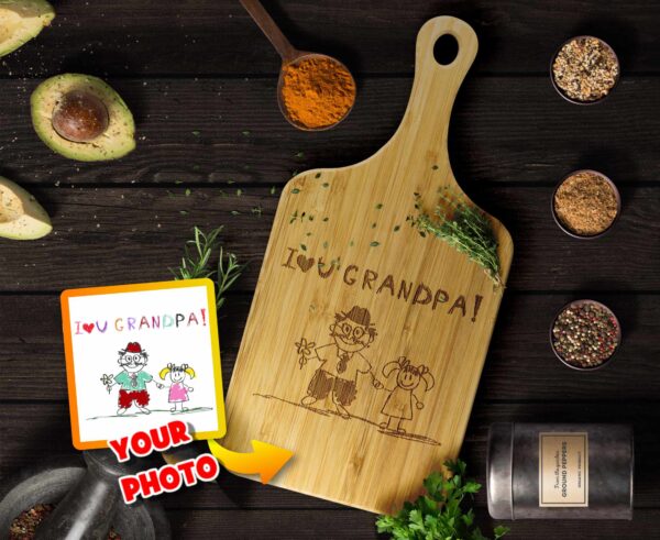 Engraved Kids Drawing Cutting Board Gift for Grandpa - A Custom Idea from Granddaughter or Grandson