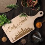 City Skyline Wedding Venue Cutting Board with Names & Date