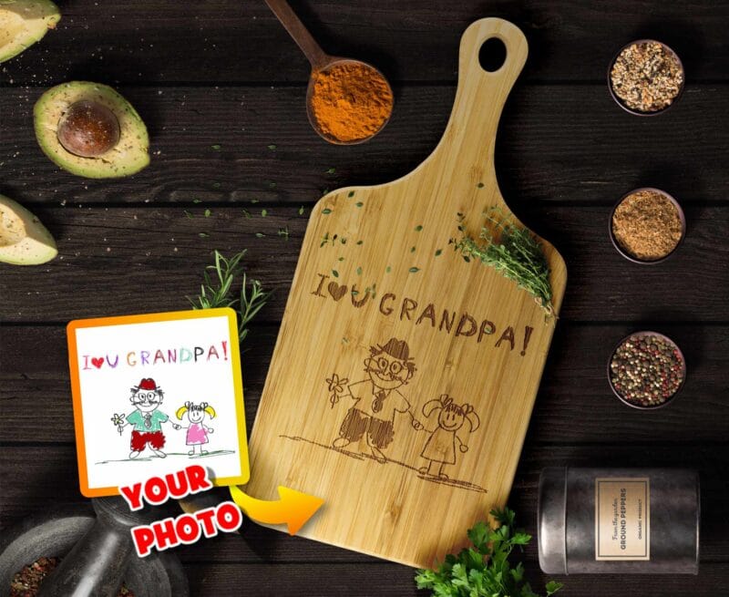 Engraved Kids Drawing Cutting Board Gift for Grandpas