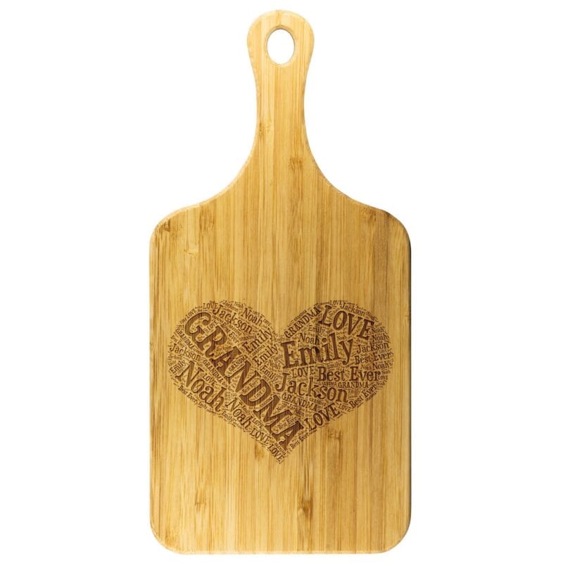 Grandma Cutting Board Word Art Heart Shaped - Gift for Mother's Day