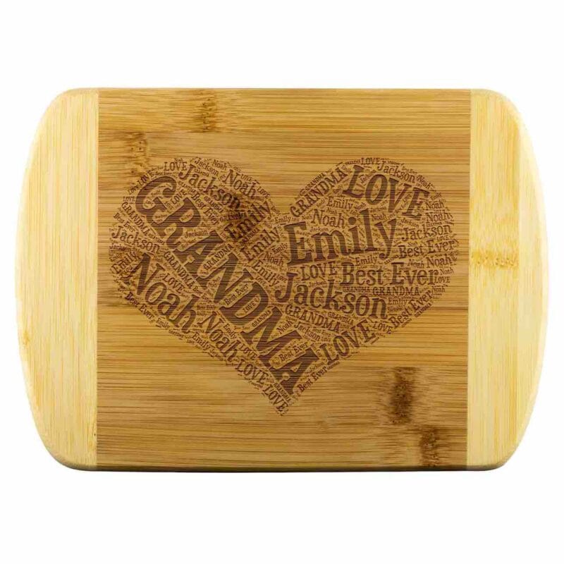 Grandma Cutting Board Word Art Heart Shaped - Gift for Mother's Day