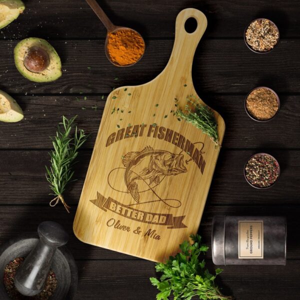 Custom Father's Day Fishing Cutting Board: Personalized Dad Fisherman Engraved Chopping Board Gift