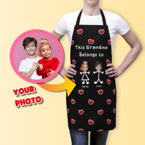 Personalized Grandma Apron: Custom Kitchen Gift with Grandkids’ Photos & Names