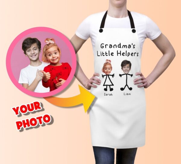Custom Photo Apron for Grandma: Personalized Gift with Grandkids' Names & Pictures