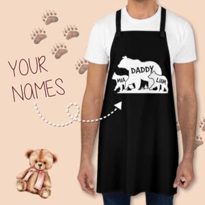 Personalized Black Daddy Bear Apron with Kids Names - Custom Gift for Father's Day, Papa Kitchen Apron from Son or Daughter, Dad Apron