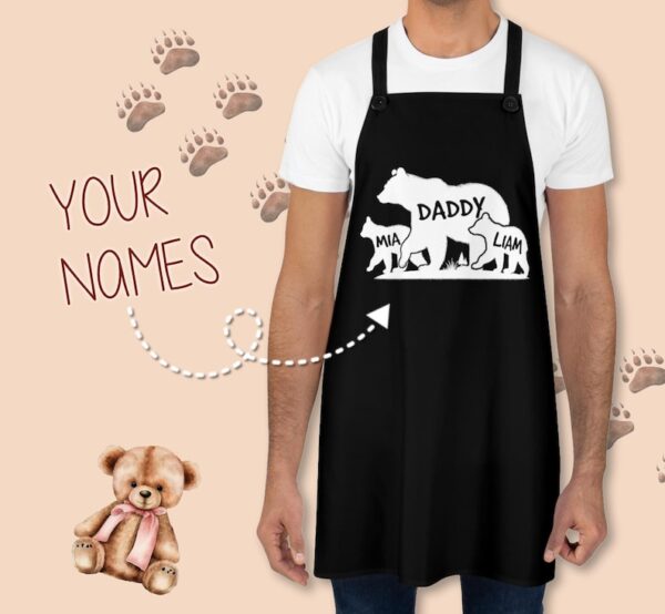 Personalized Black Daddy Bear Apron with Kids Names - Custom Gift for Father's Day, Papa Kitchen Apron from Son or Daughter, Dad Apron