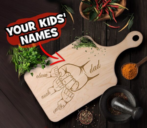 Personalized Father's Day Gift: Custom Fists Bump Cutting Board for Dad, Grandpa, Papa