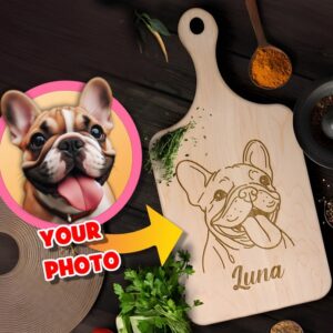 Personalized Pet Portrait Memorial Cutting Board: Engrave Dog's Name & Photo on Wooden Chopping Board | Dog Loss Gift