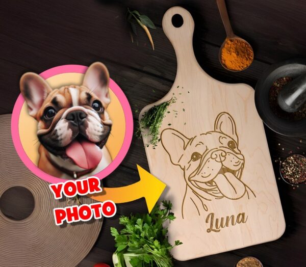 Personalized Pet Portrait Memorial Cutting Board: Engrave Dog's Name & Photo on Wooden Chopping Board | Dog Loss Gift