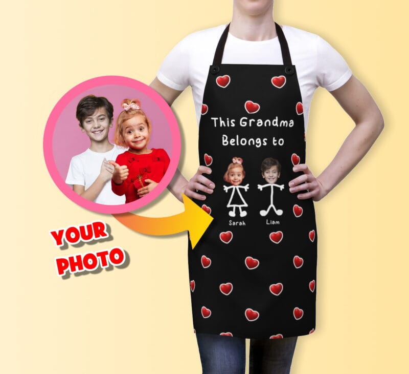 Custom Grandma Apron with Grandkids’ Photos and Names