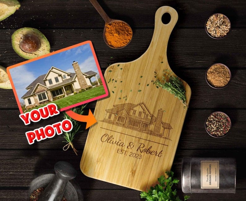 Personalized House Photo Cutting Board: Custom Engraved Housewarming Gift