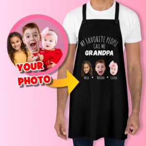 Custom Apron for Granddads - Personalized Gift with Grandchildren's Faces - Father's Day Gift for Grandpa - Gift from Grandson & Granddaughter