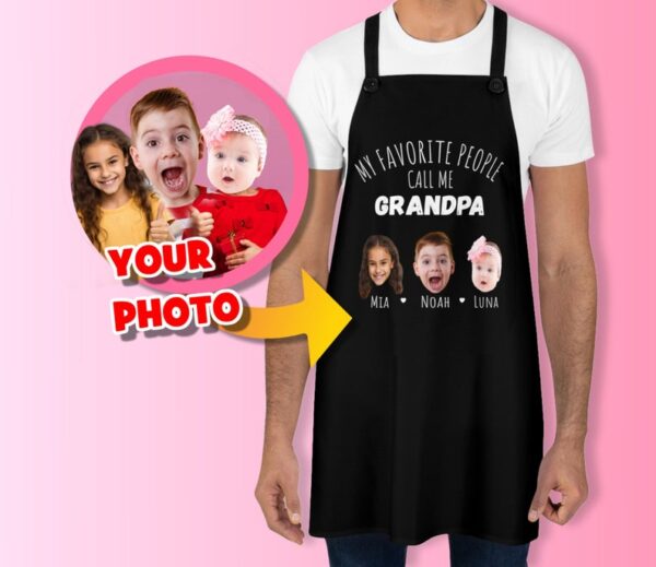 Custom Apron for Granddads - Personalized Gift with Grandchildren's Faces - Father's Day Gift for Grandpa - Gift from Grandson & Granddaughter