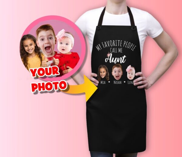 Custom Aunt Photo Apron - Aunt's Birthday Gift from Nephew and Niece - Personalized Aunt's Day Idea - Put Nephew and Niece Faces on Apron