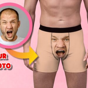 Custom Big Face Photo All Over Men's Boxer Briefs - Funny Groom Gift - Personalized Underwear with Your Face Picture - Wedding Best Man Present